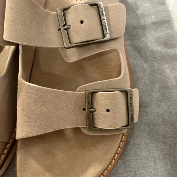 Brunello Cucinelli Taupe Double Buckle Sandals - Picture 4 of 6